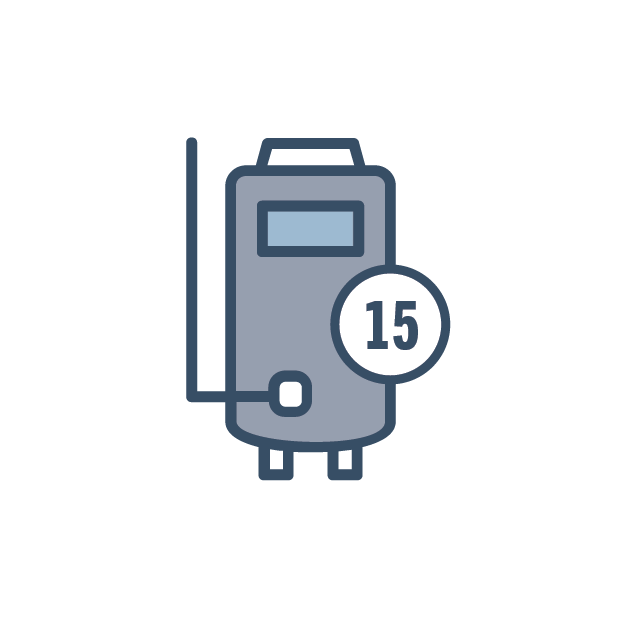 illustration of a hot water heater with 15 in a circle.