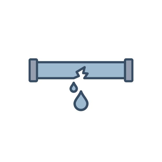 illustration of a pipe with a crack and water droplets falling from it